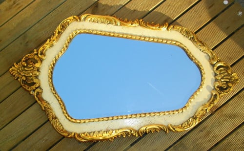 Geslepen spiegel met houten verguld frame