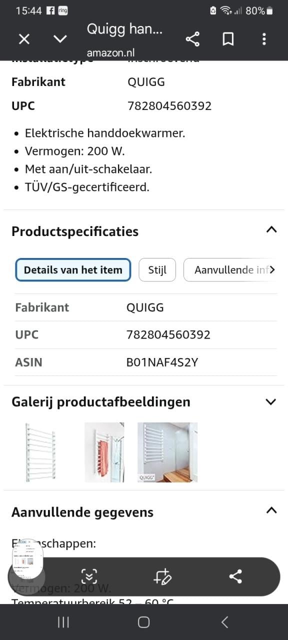 Elektrisch verwarmbaar handoekrek