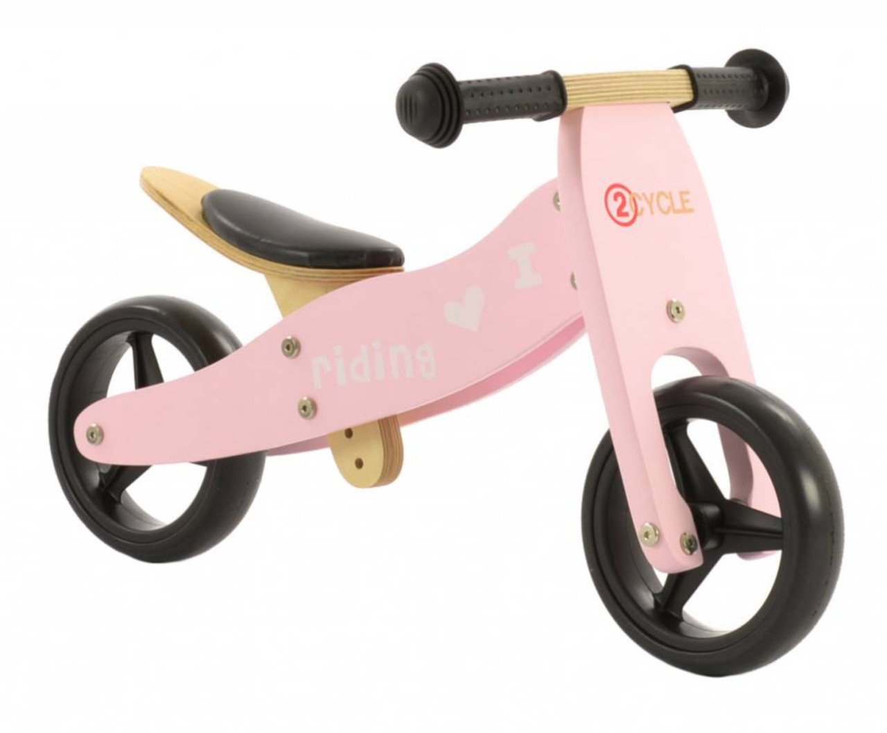 2 in 1 2Cycle houten loopfiets/driewieler roze