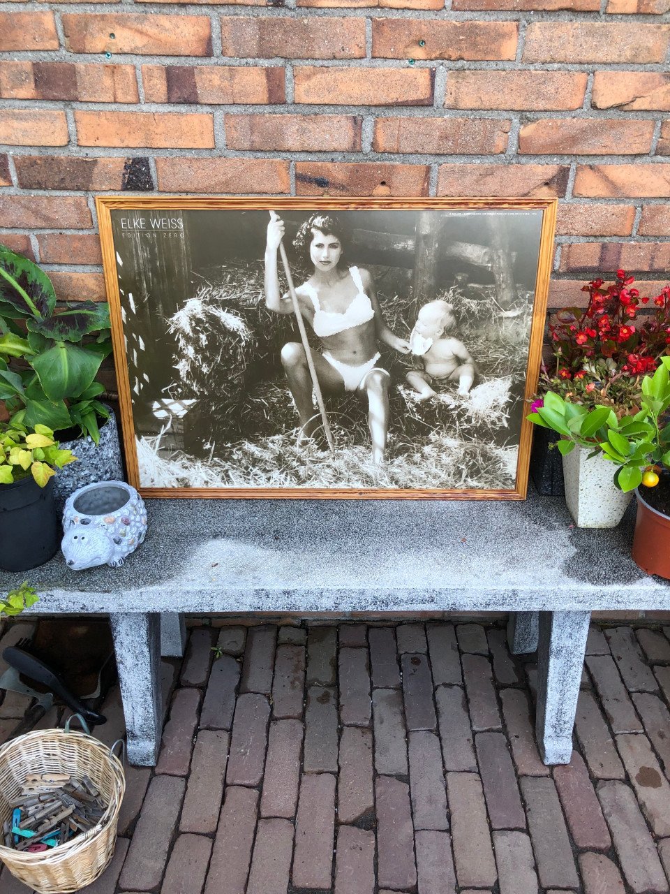 Zwart/wit foto ingelijst achter ontspiegeld glas.