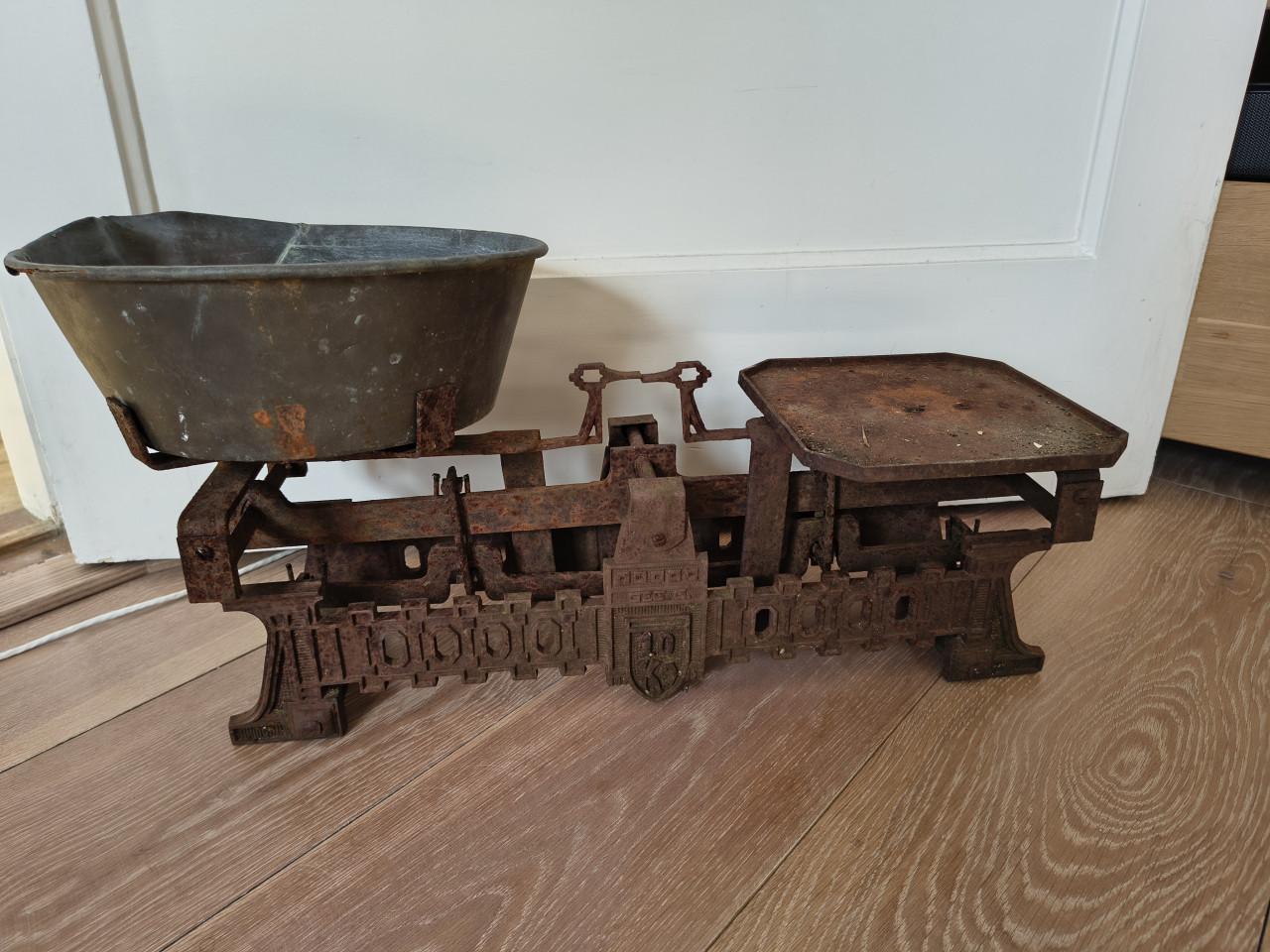 Prachtige antieke Ges G platform weegschaal, kruidenier.