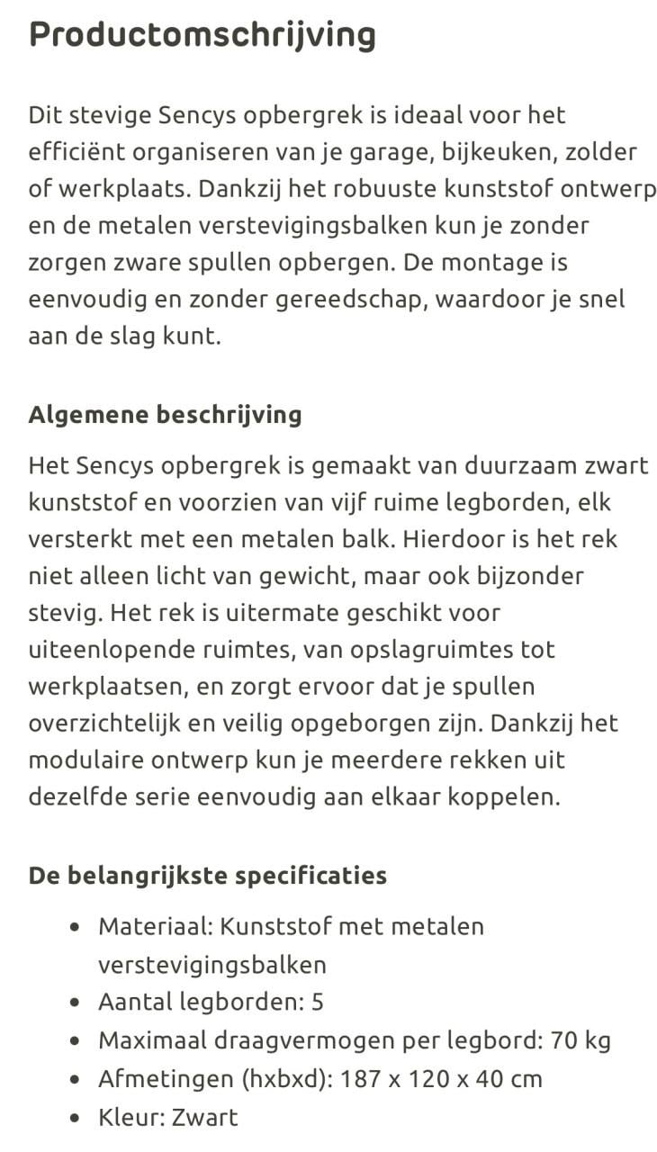 Sencys Stellingkast 187x120x40cm - Nieuw in doos