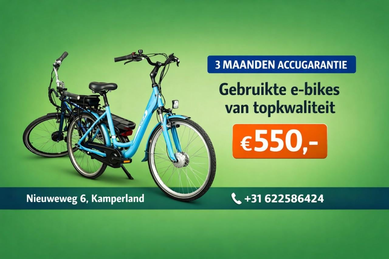 Te koop tweedehands dames en heren e-bikes met 3 maanden garantie op accu