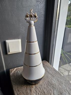 Vintage Porseleinen Fles met Gouden Details en Scheepje