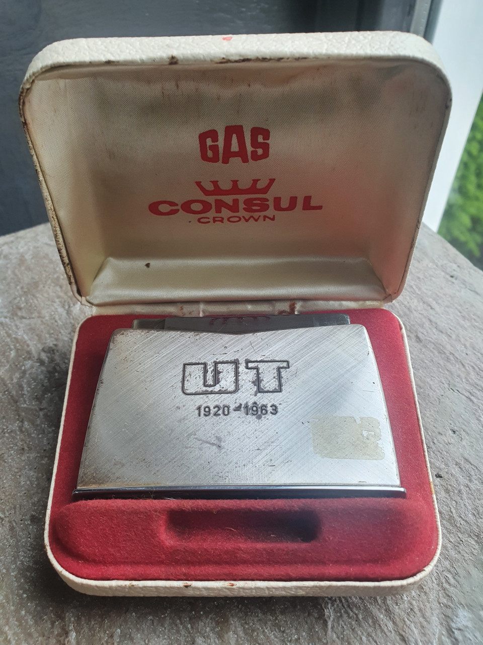 Antieke "CONSUL CROWN" tafelaansteker - gas - met ORIGINELE BOX , jaren 60.