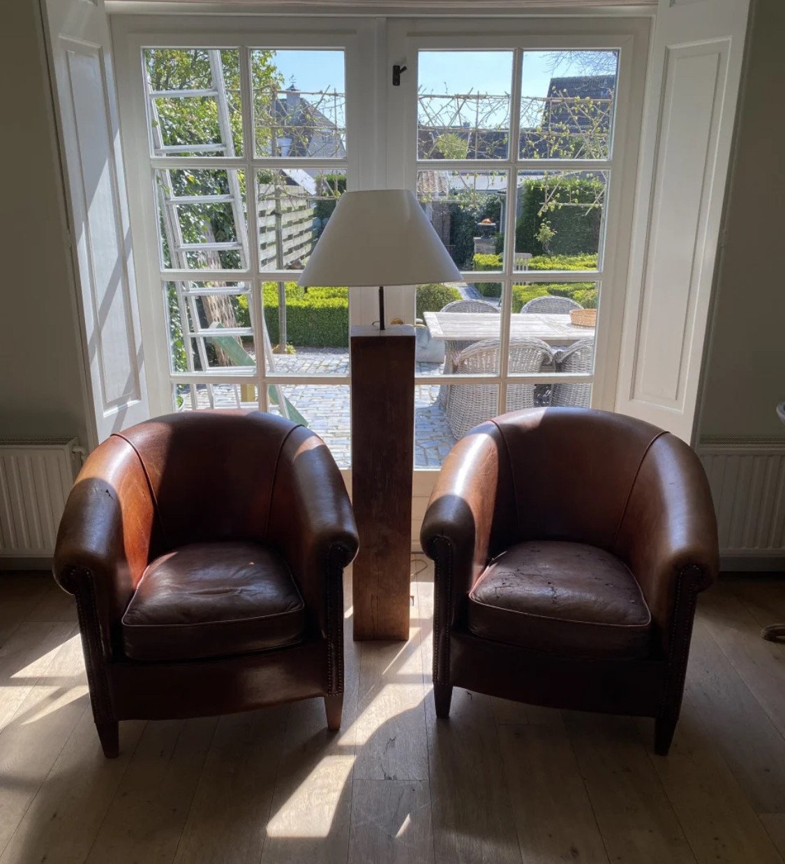 Set vintage schapenleren clubfauteuils