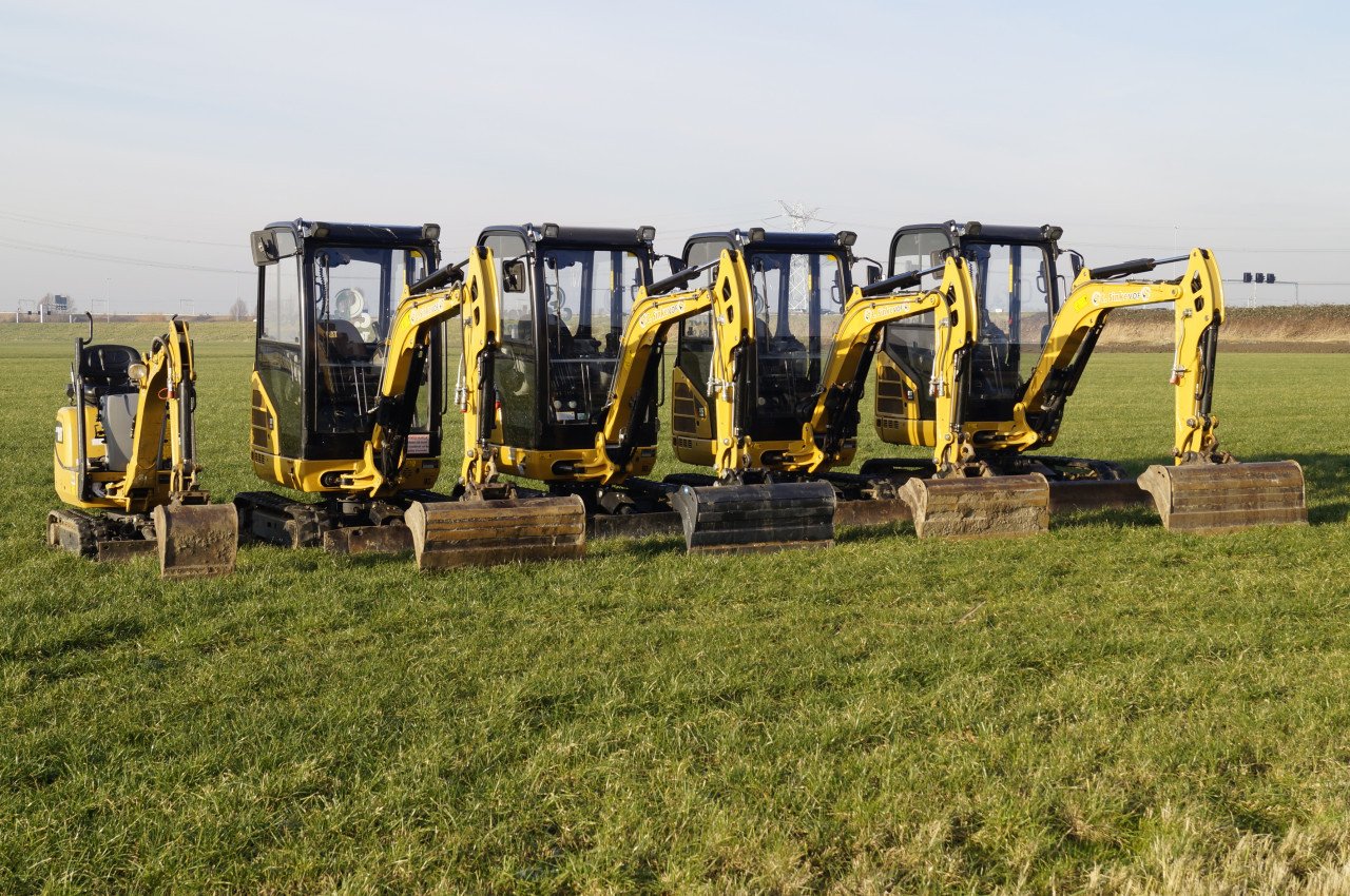 Te huur: Minigraver, graafmachines 0.9T, 2.0T, 2.5T tot 25T