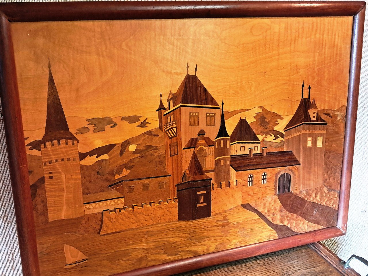 Houten marketerie kunstwerk