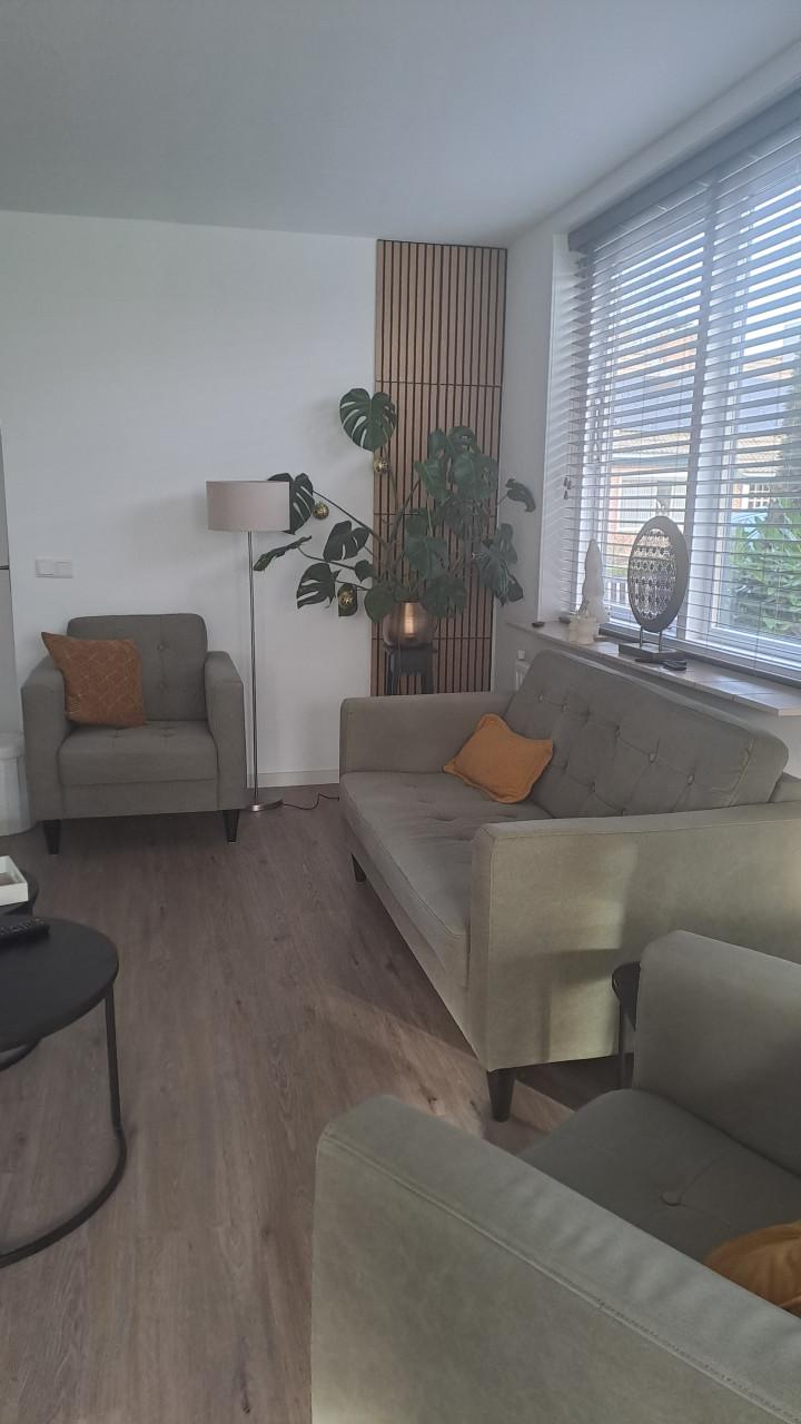 Groene 2- zits bank met 2 losse stoelen