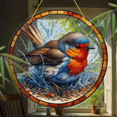 Raamhanger badderende roodborst