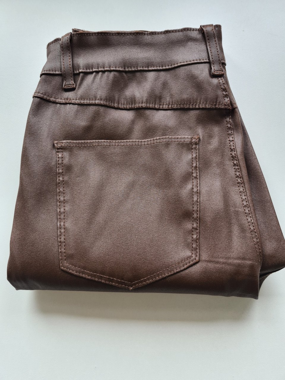 Donkerbruine PU leren broek van Denim&Co  Maat L