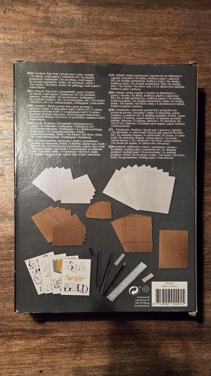 Handlettering-set niet gebruikt.