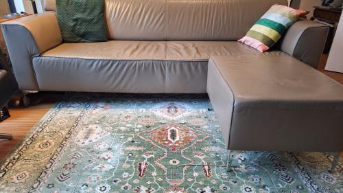 Montel lederen 3-zits bank met voetenbank