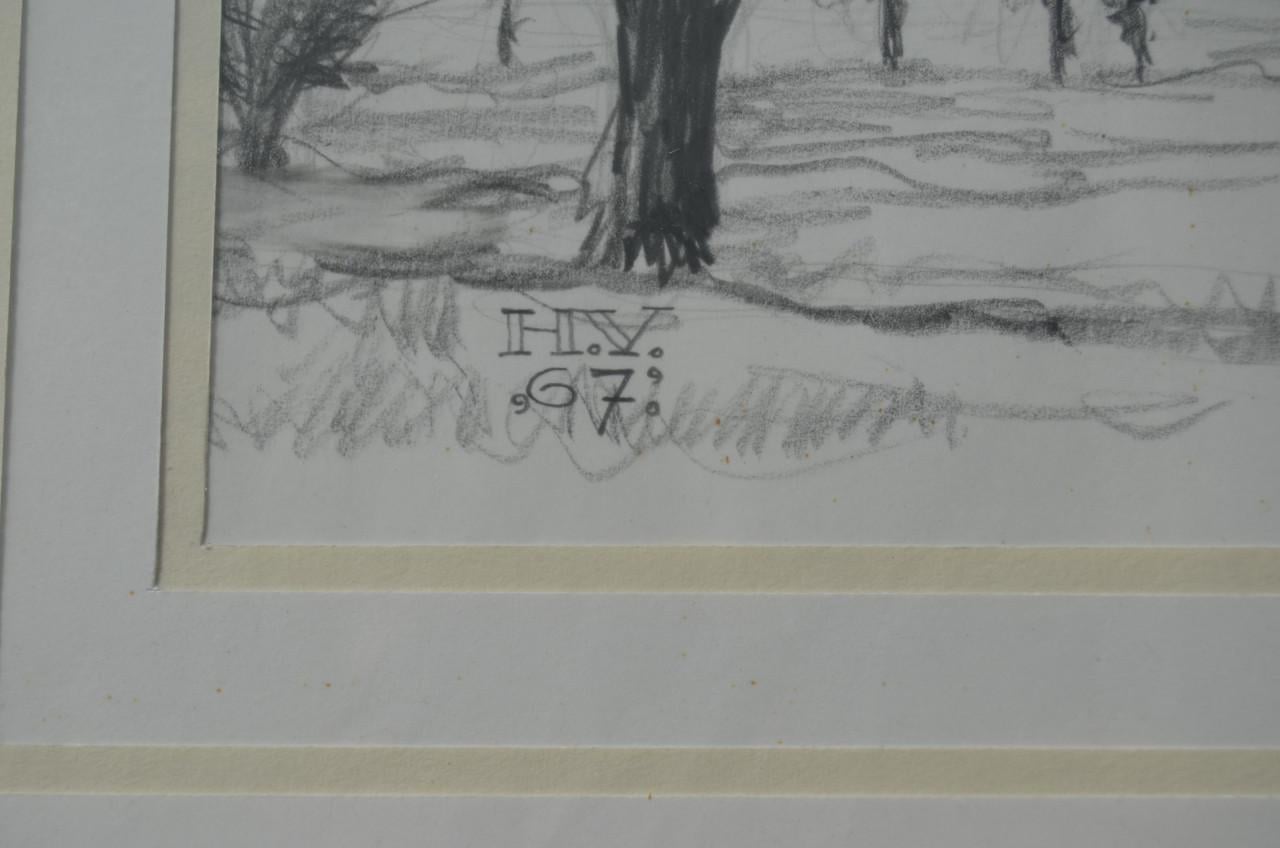 9 x Hendrik Voskuijl (1893 - 1980) potloodtek. bomen (1) o.a. Slenaken