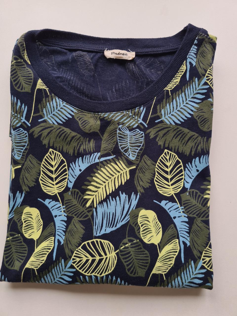 Madness donker blauw / blauw / okergeel print Tshirt Maat XL