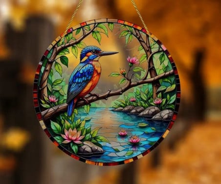 Raamhanger ijsvogel jagend ( zeer kleurrijk )