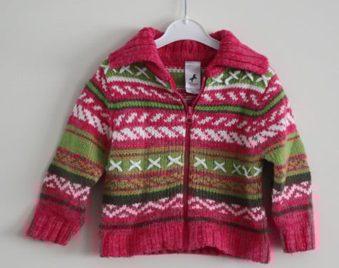 Gebreide vestje roze groen  maat 92