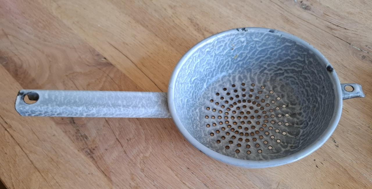 Vintage Emaille Vergiet Groentenzeef - Grijs Gemarmerd