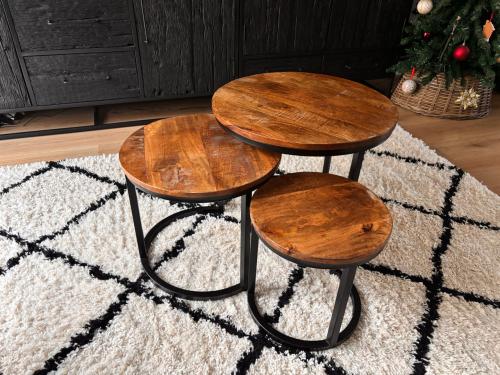 Mangohouten Salontafel Set - 3 Delig