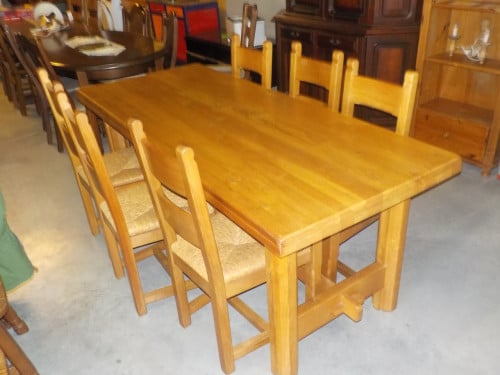 In zeer goede staat massief blank eiken tafel 200 x 85 cm + 6 stoelen
