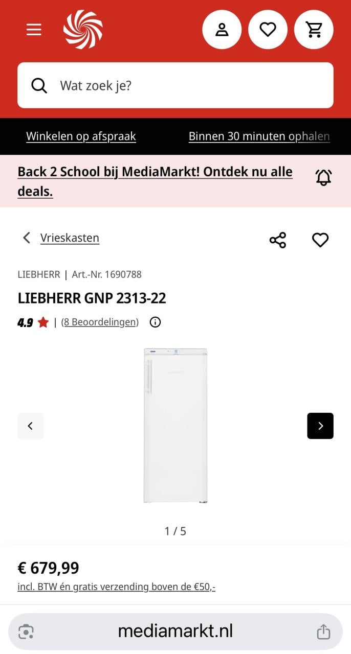 LIEBHERR Nofrost GNP 2313 vrieskast 226 liter vriezer energieklasse A++