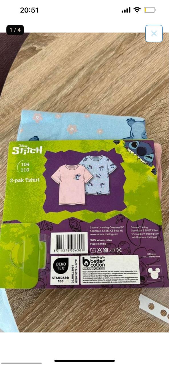 Disney Stitch - 2x T-shirts - Maat 104-110