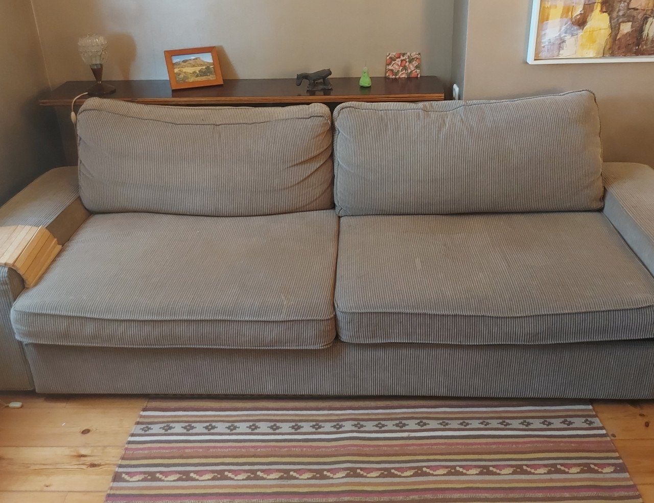 Bruine ribstof Ikea 2,5 zit/slaapbank (140x190cm) GRATIS op te halen