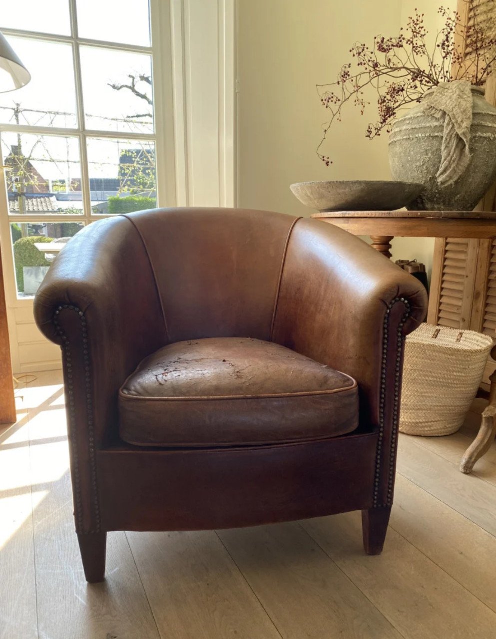 Set vintage schapenleren clubfauteuils