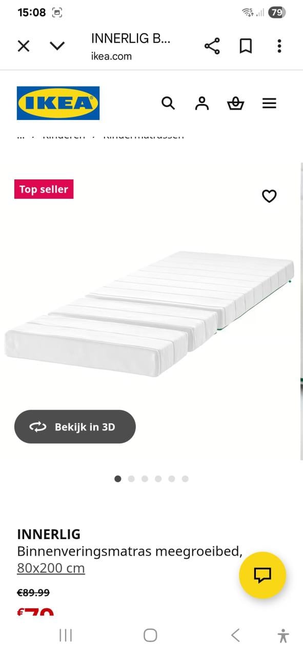 Matras in 3 delen voor meegroeibed