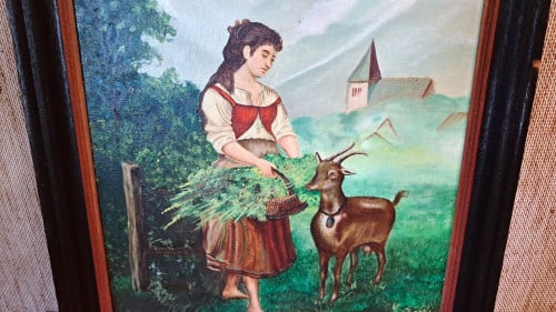 Schilderij meisje met geit