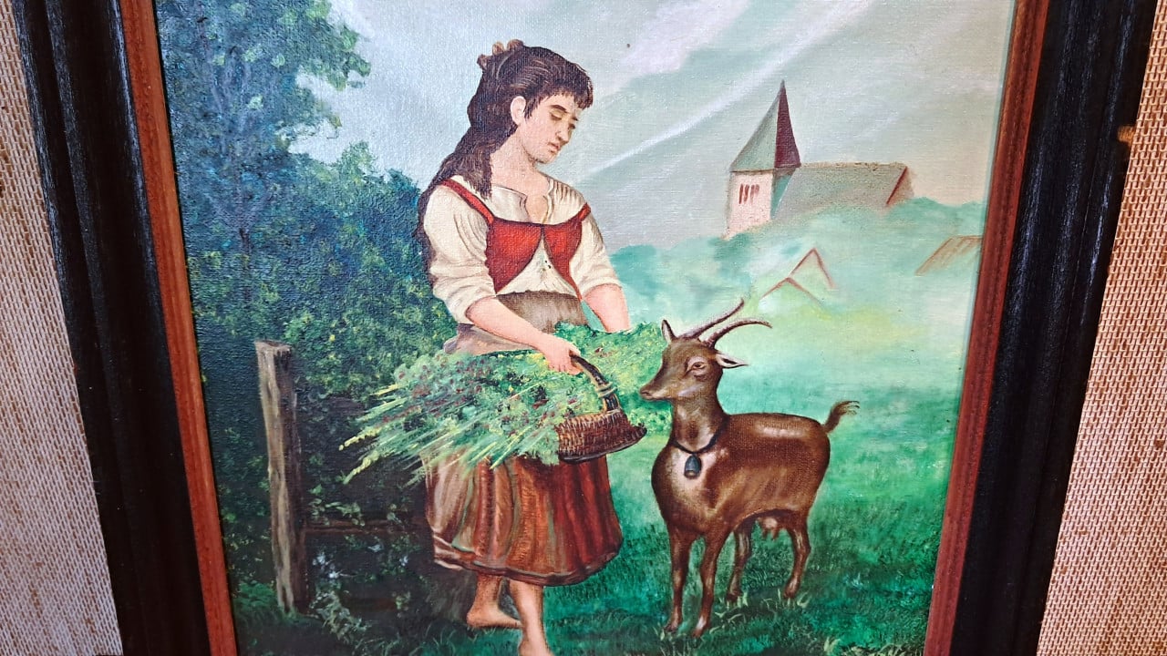 Schilderij meisje met geit