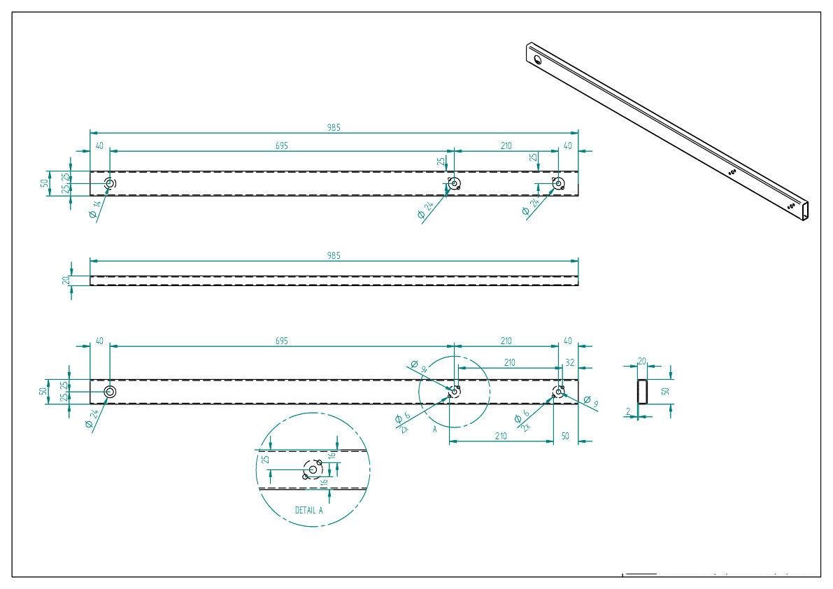 Kokerprofiel blank staal, 20x50x2 mm.