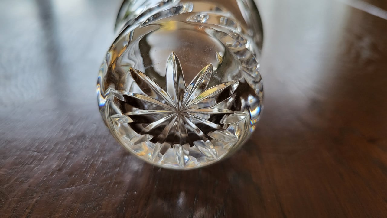 Vintage lepelvaasje kristal met verzilverde rand