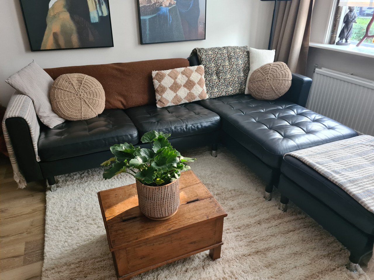 2 en/of 3-zitsbank met chaise longue zwart incl voetbank
