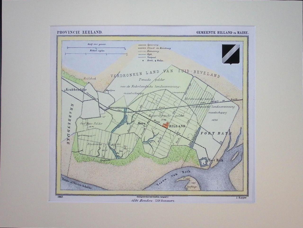Kaarten Zuid-Beveland, gemaakt door J. Kuyper, nu ingekleurd.