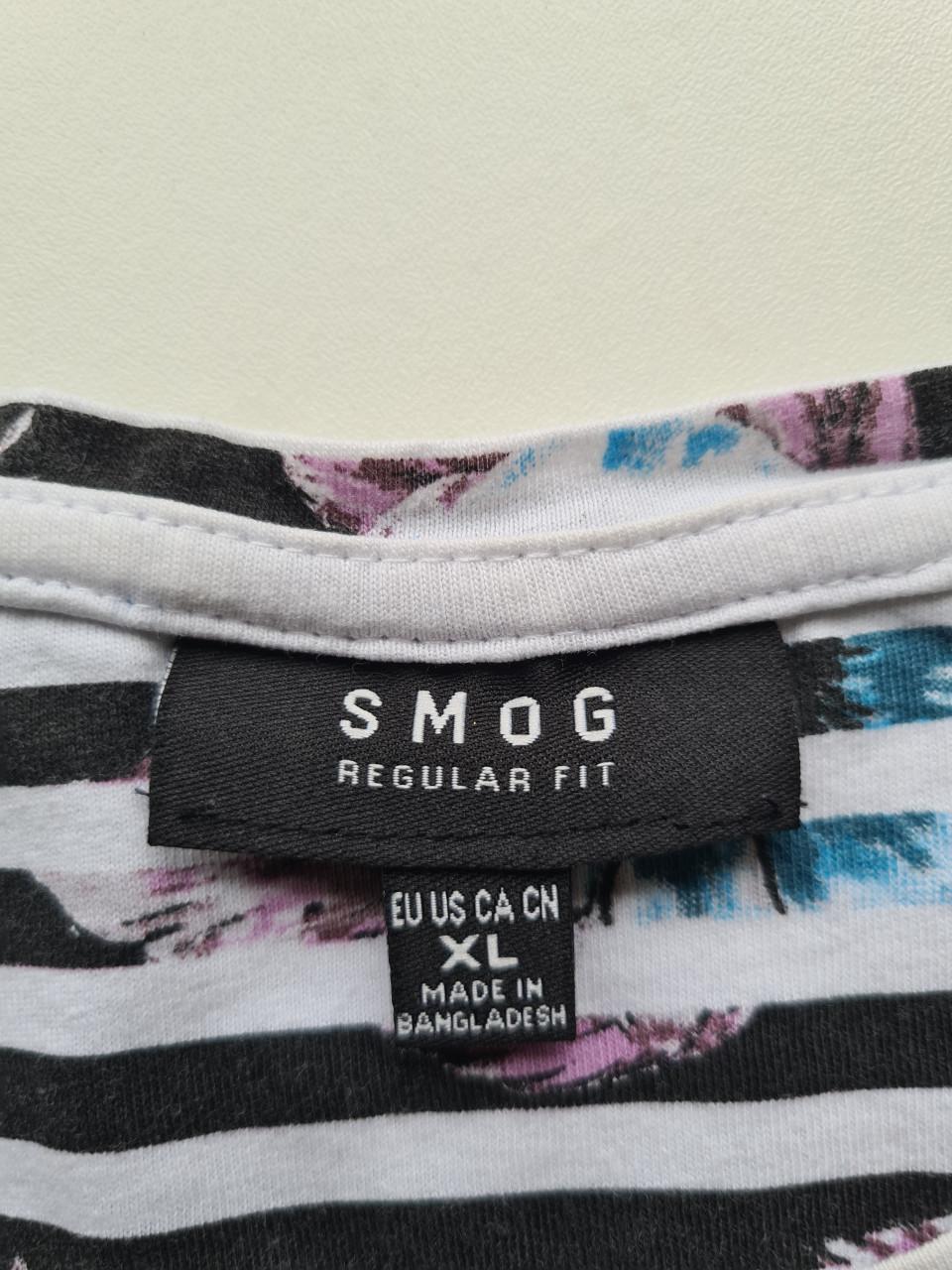 Smog wit, zwart gestreept met bloemen Tshirt  Maat XL