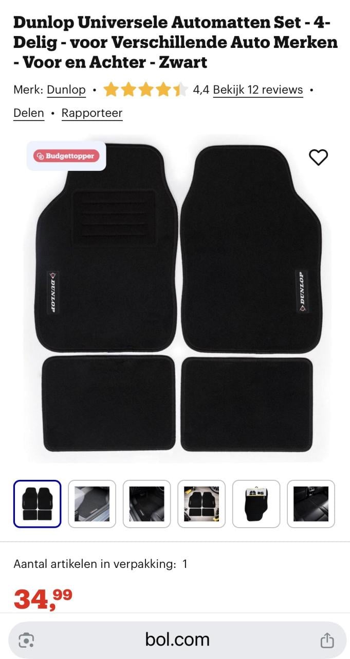 Dunlop Universele Automatten Set 4-Delig  voor Verschillende Auto Merke