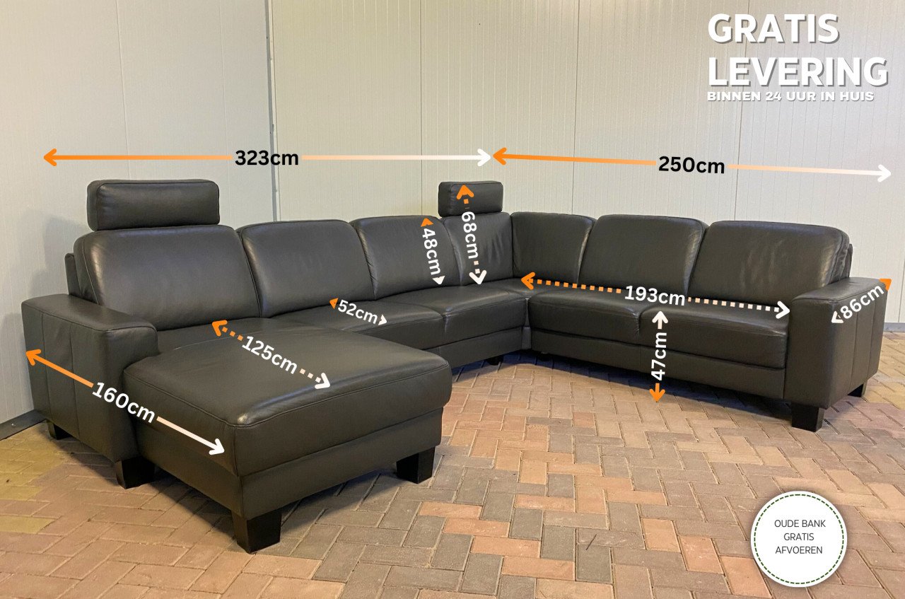 GRATIS LEVERING HEEL NL Mooi Echt Leer Zwart U-Bankstel