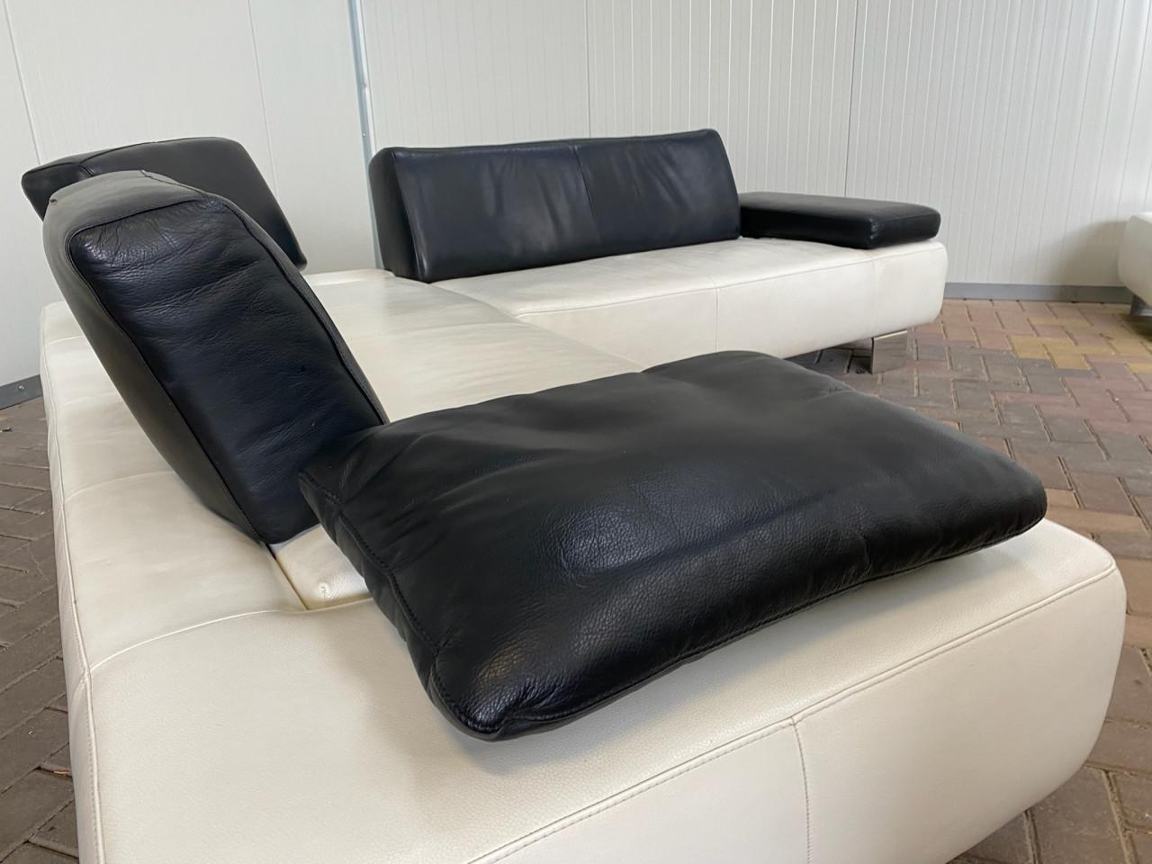 Montèl Witte Leren Hoekbank met Hocker–Luxe Echt Leer–Gratis Levering
