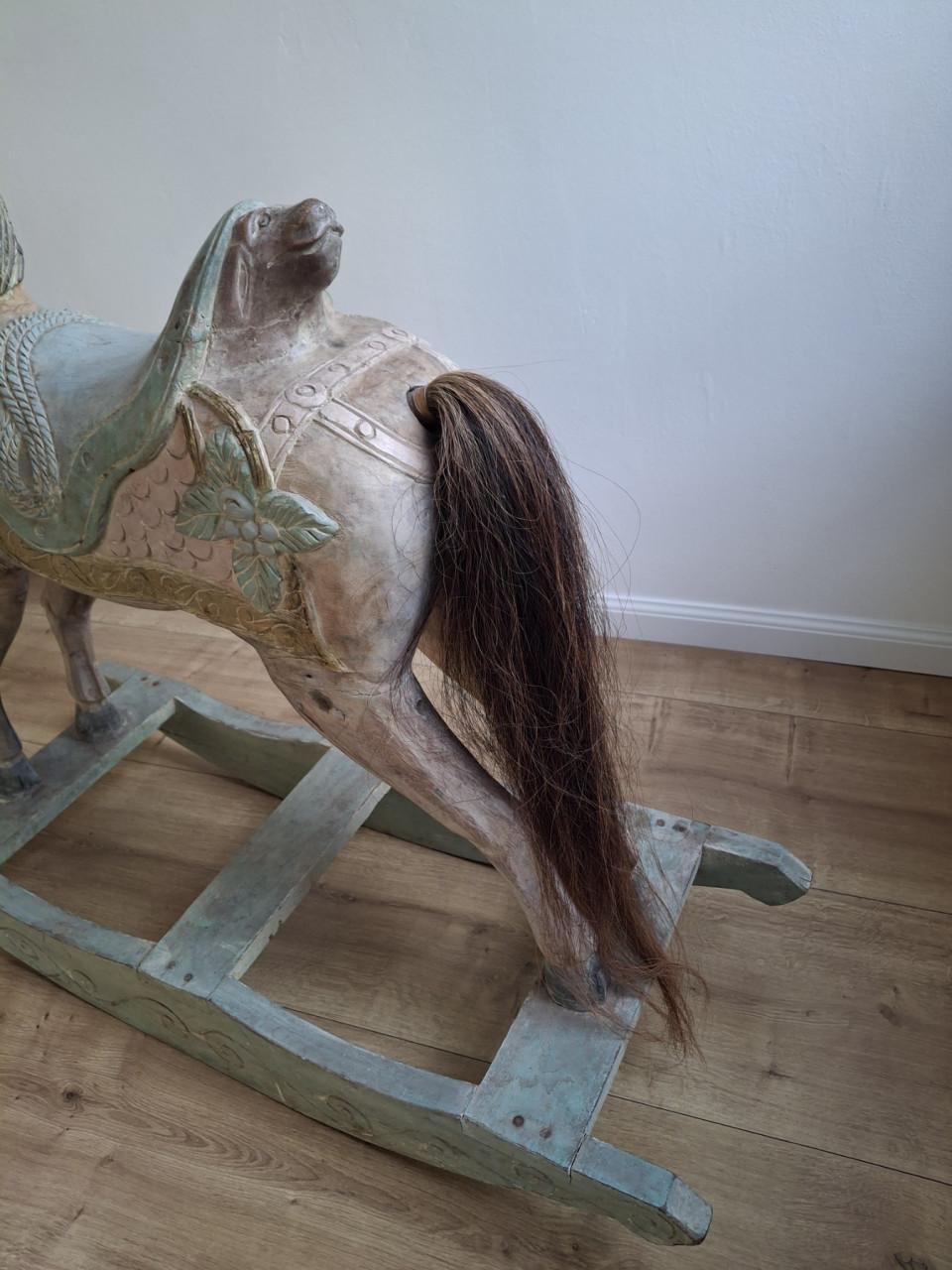 Blikvanger! Groot Antiek Indiaas Houten Hobbelpaard-XL 113cm
