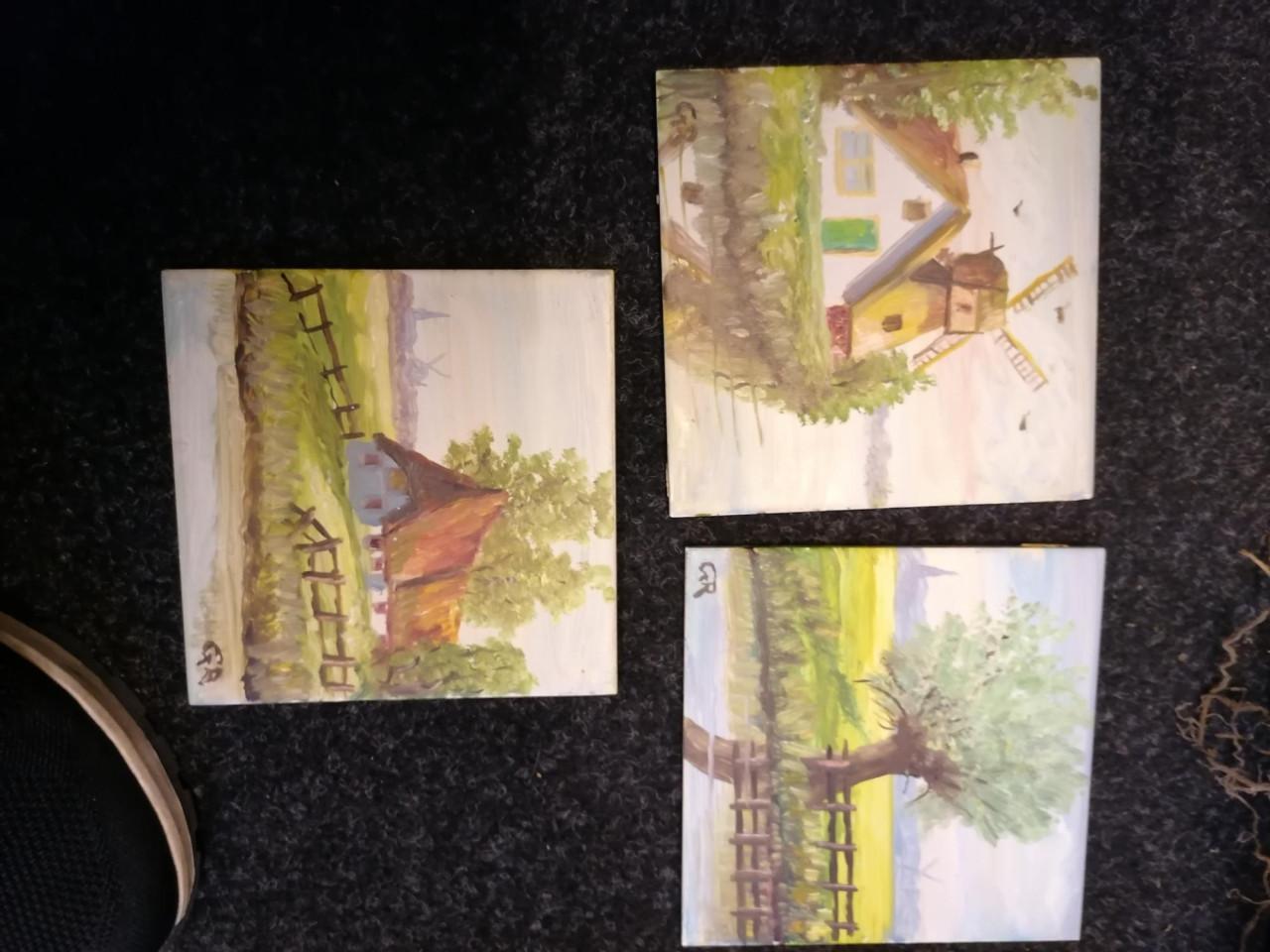 3 beschilderde tegeltjes 15x15