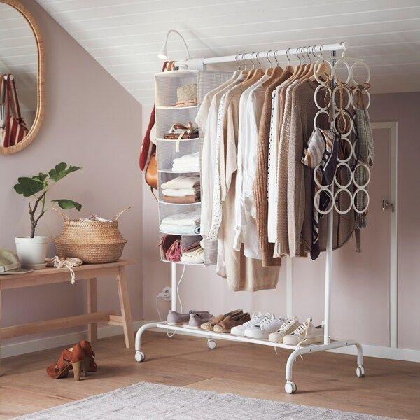 Handige RIGGA Ikea Kledingrek, wit, op wielen