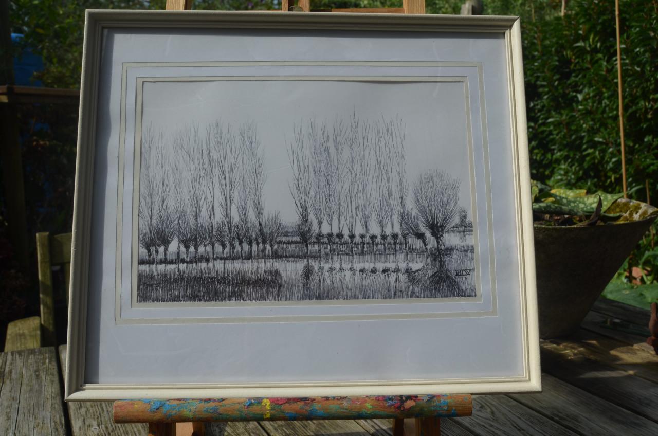 9 x Hendrik Voskuijl (1893 - 1980) potloodtek. bomen (3) o.a. Ommen