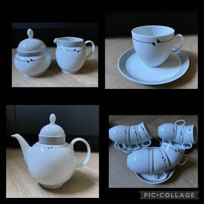 Servies, 9 delig servies, borden, schalen, theepot, kop en schotels, gebaks