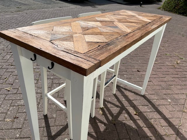 Bartafel met oud eiken ingelegd blad (like Riviera Maison)