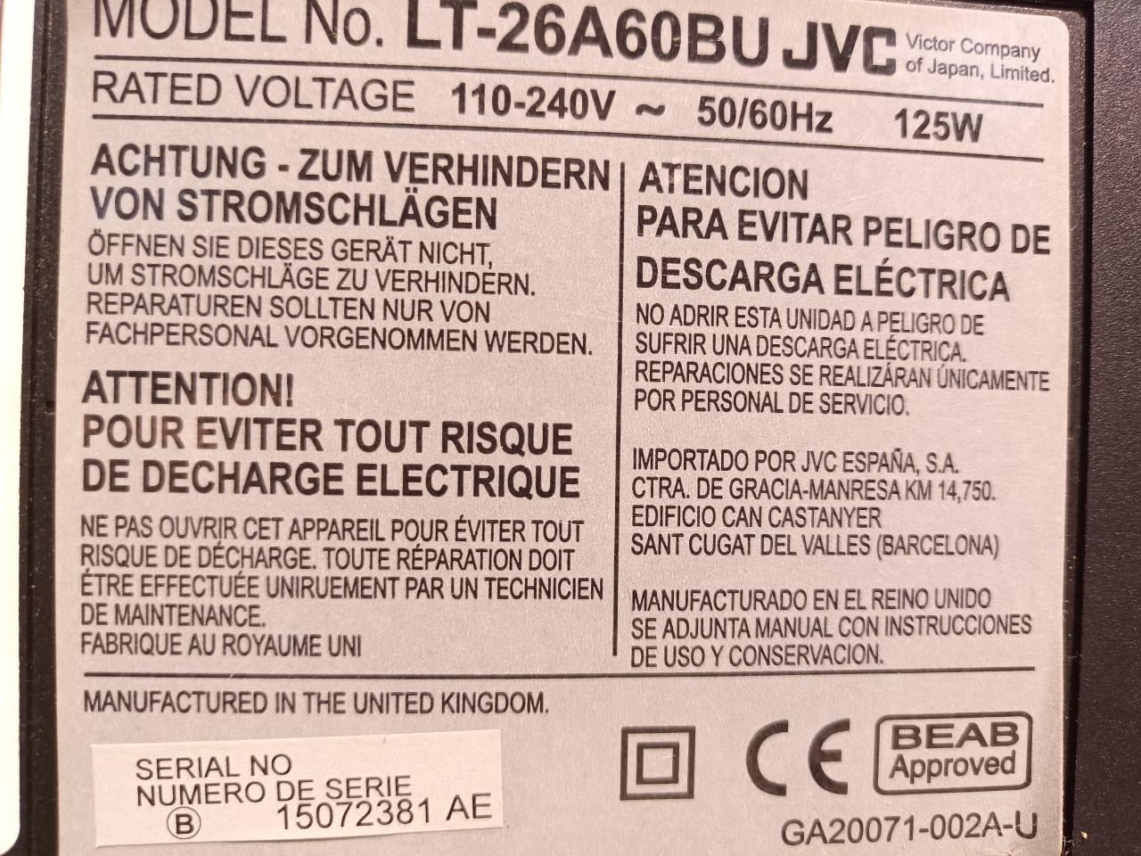 JVC televisie 26 inch – geen Hdmi – geen afstandsbediening