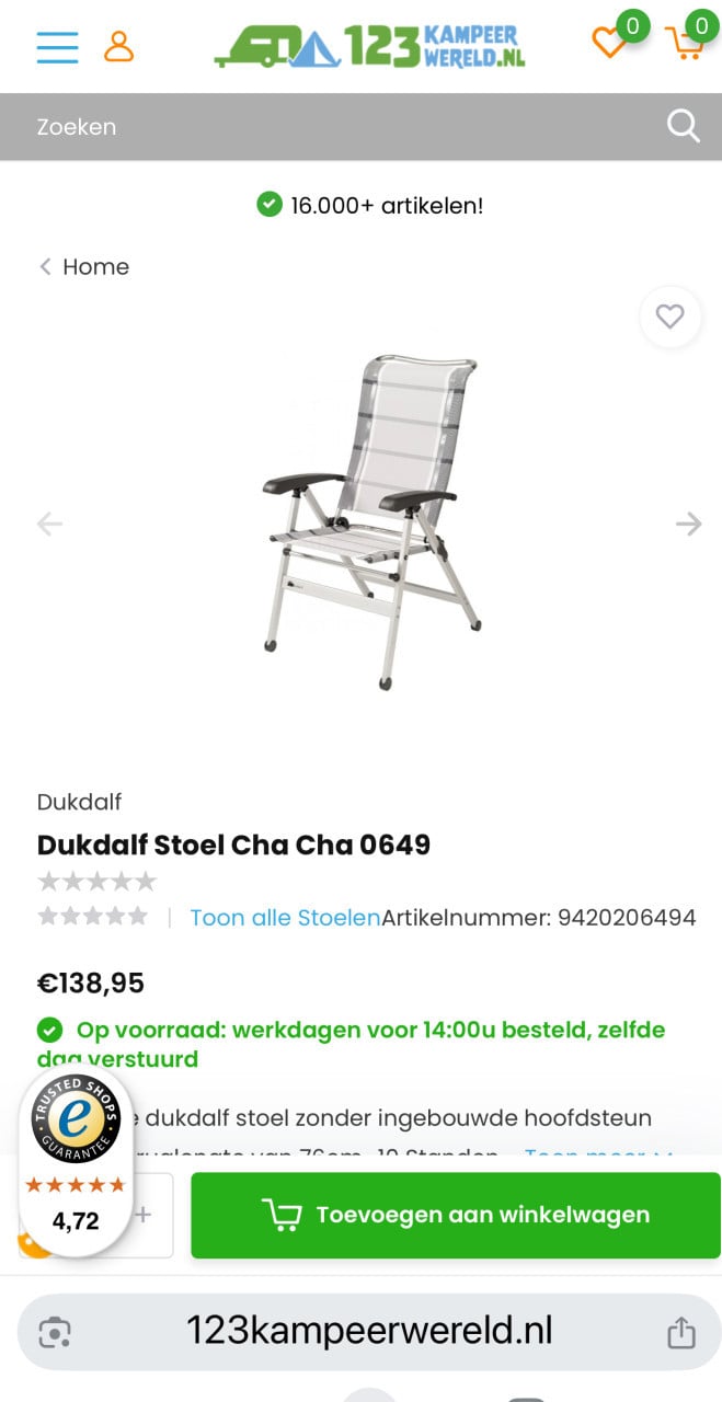 2 x Dukdalf Stoel / strandstoel / campingstoel Cha Cha 0649
