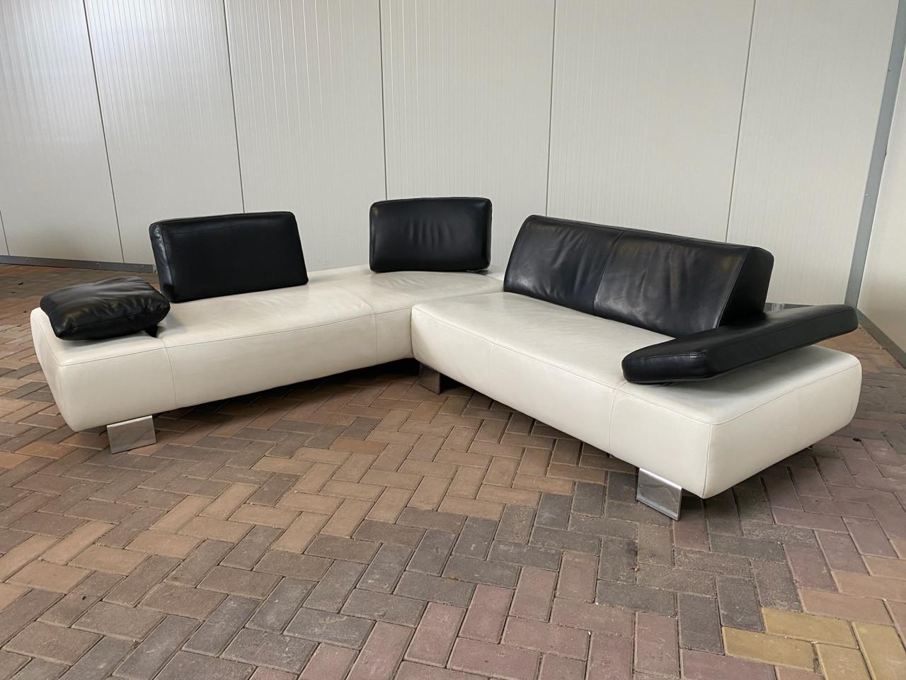 Montèl Witte Leren Hoekbank met Hocker–Luxe Echt Leer–Gratis Levering