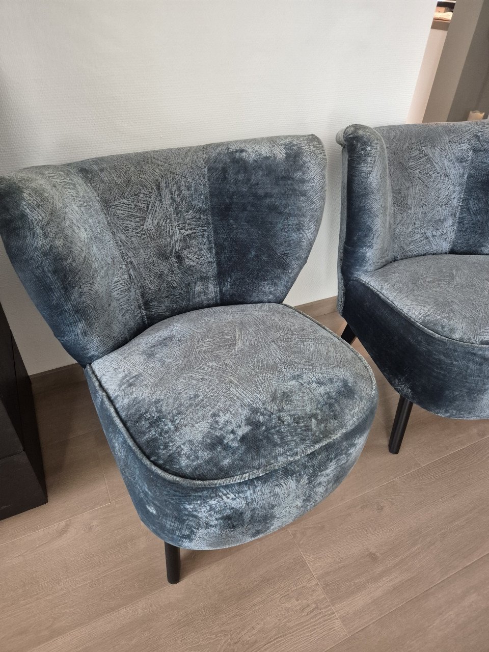 2 fauteuils, velours blauw