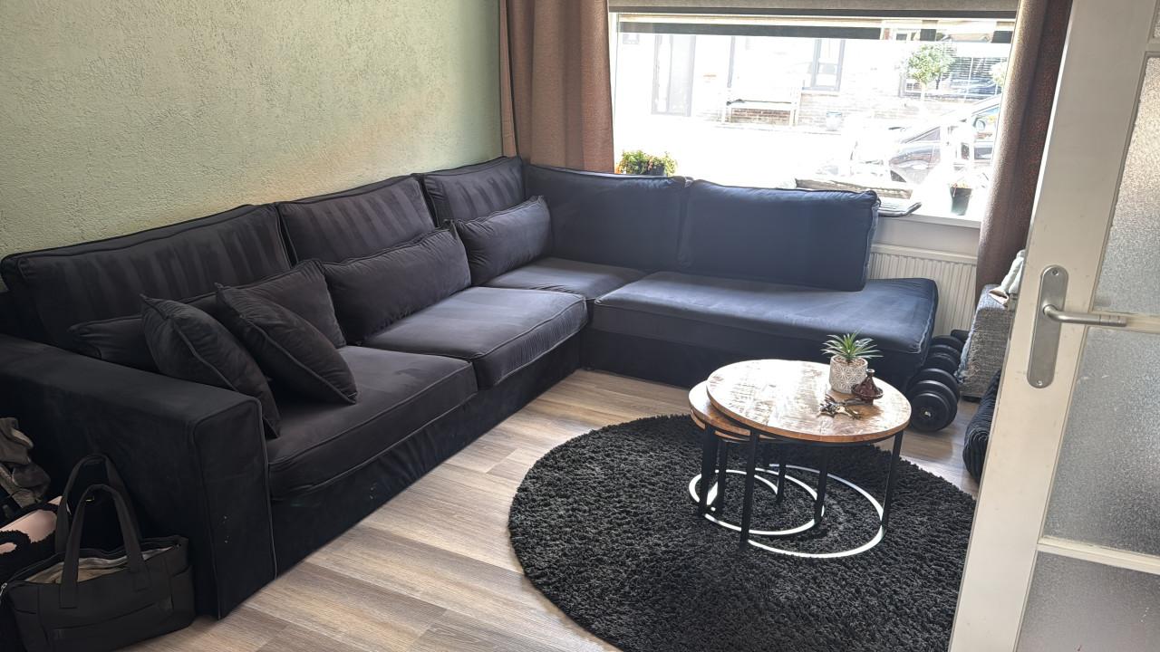 Groot velvet zwart Bankstel, als nieuw!
